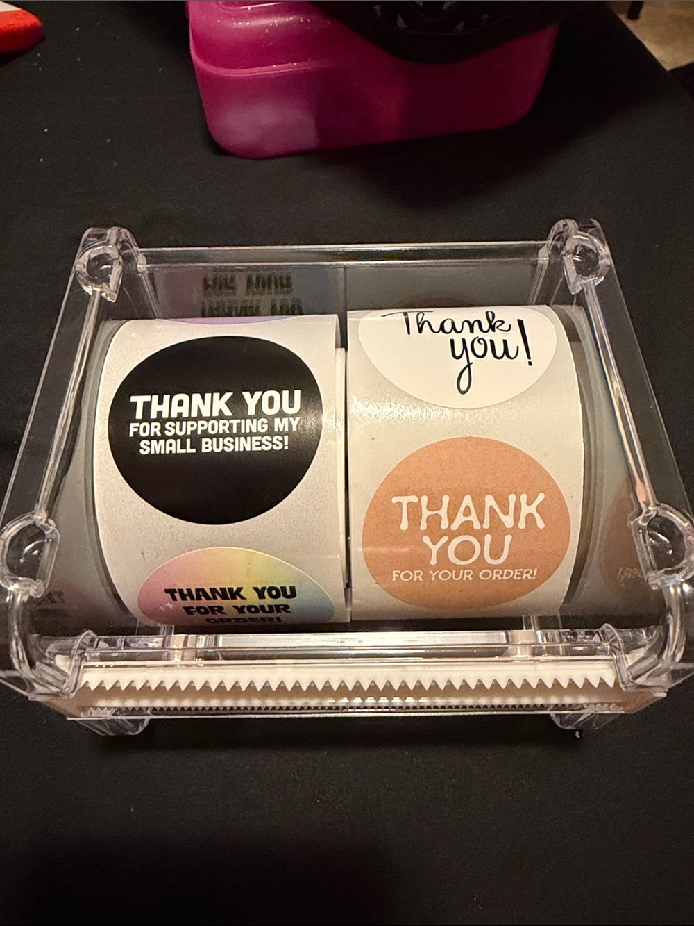 Thank You Sticker Rolls - Assorted Pink, Black, Peach Labels